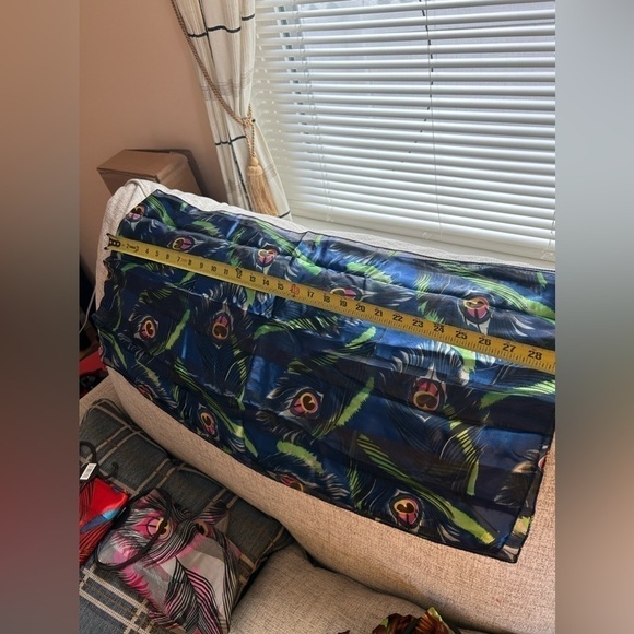 Beautiful Green and Blue Peacock Satin Scarf 100% Polyester 60ins by 12 … - Picture 2 of 5